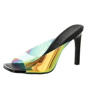 DKNY Womens 8.5 M Gasoline Vinyl Multicolor High Heel Dress Sandals NIB GR4